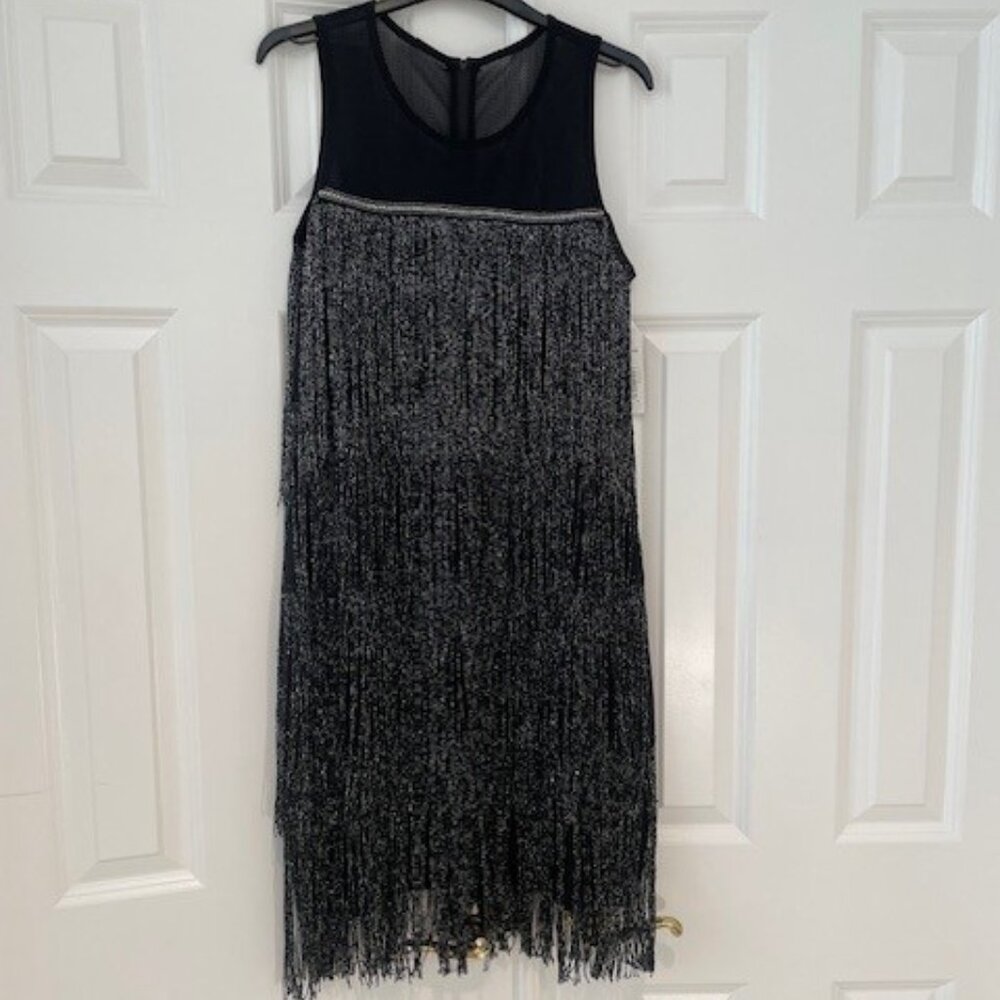 Cartise (NWT) Fringe Flapper Sleeveless Black with Silver Accents Dress – Sz 8